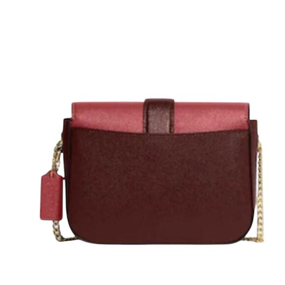 COACH GEMMA CROSSBODY PURSE WITH GEM BUTTERFLY BUCKLE IN GOLD & CRANBERRY - Picture 4 of 5